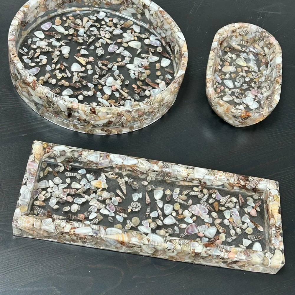 Shell and resin contemporary functional art pieces for the vanity or office
